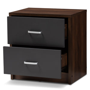 Baxton Studio Hansel Modern and Contemporary 2-Drawer Dark Brown and Dark Grey Finished Nightstand