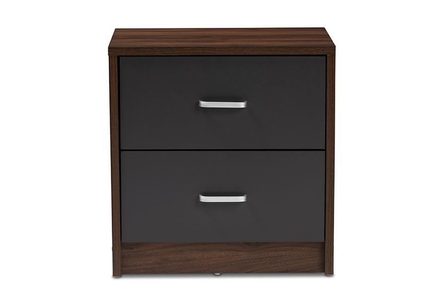 Baxton Studio Hansel Modern and Contemporary 2-Drawer Dark Brown and Dark Grey Finished Nightstand