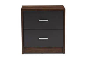 Baxton Studio Hansel Modern and Contemporary 2-Drawer Dark Brown and Dark Grey Finished Nightstand