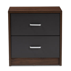 Baxton Studio Hansel Modern and Contemporary 2-Drawer Dark Brown and Dark Grey Finished Nightstand