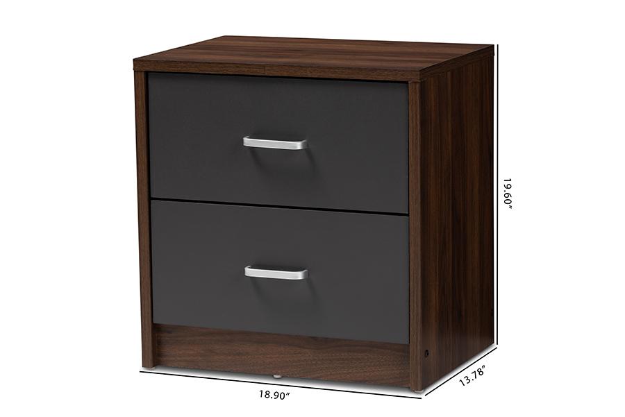 Baxton Studio Hansel Modern and Contemporary 2-Drawer Dark Brown and Dark Grey Finished Nightstand