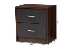 Baxton Studio Hansel Modern and Contemporary 2-Drawer Dark Brown and Dark Grey Finished Nightstand