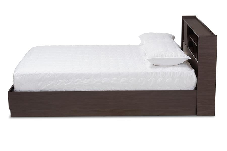 Baxton Studio Larsine Modern and Contemporary Brown Finished Queen Size Platform Storage Bed