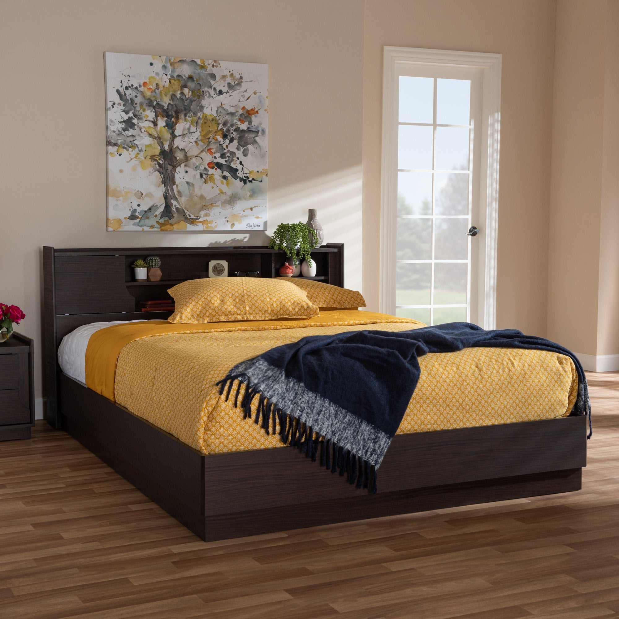 Baxton Studio Larsine Modern and Contemporary Brown Finished Queen Size Platform Storage Bed