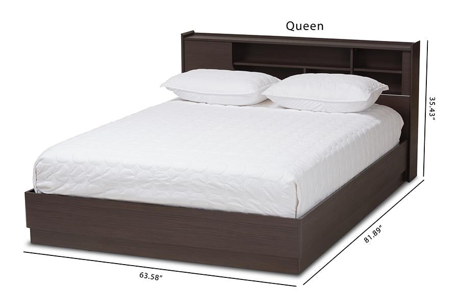 Baxton Studio Larsine Modern and Contemporary Brown Finished Queen Size Platform Storage Bed