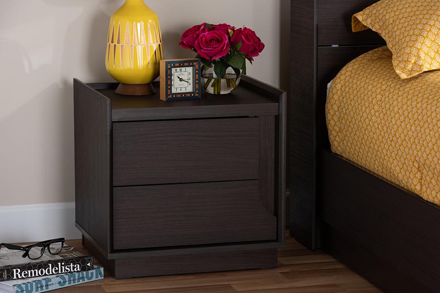 Baxton Studio Larsine Modern and Contemporary Brown Finished 2-Drawer Nightstand