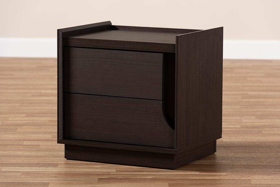 Baxton Studio Larsine Modern and Contemporary Brown Finished 2-Drawer Nightstand