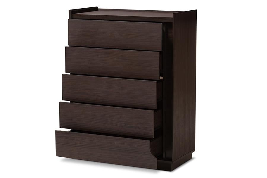 Baxton Studio Larsine Modern and Contemporary Brown Finished 5-Drawer Chest