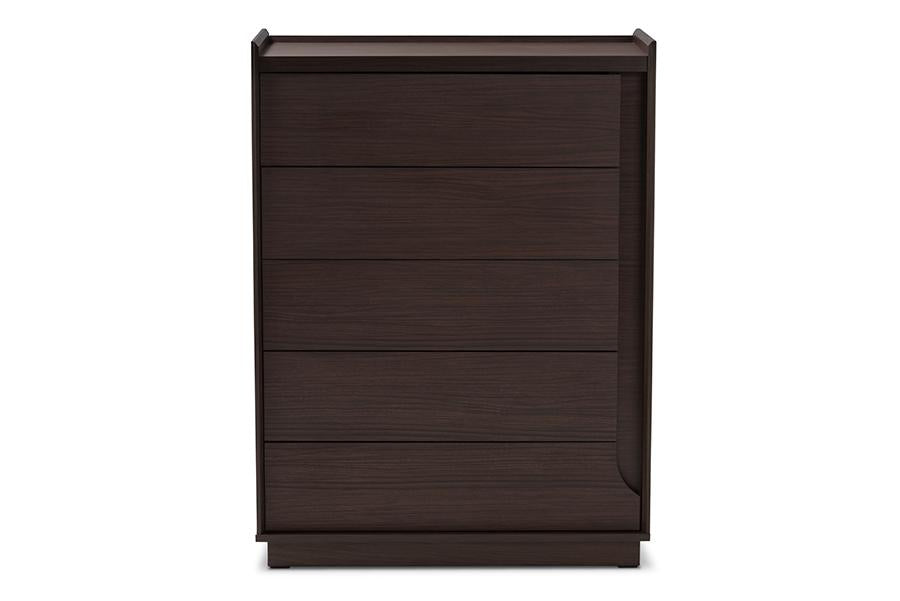 Baxton Studio Larsine Modern and Contemporary Brown Finished 5-Drawer Chest