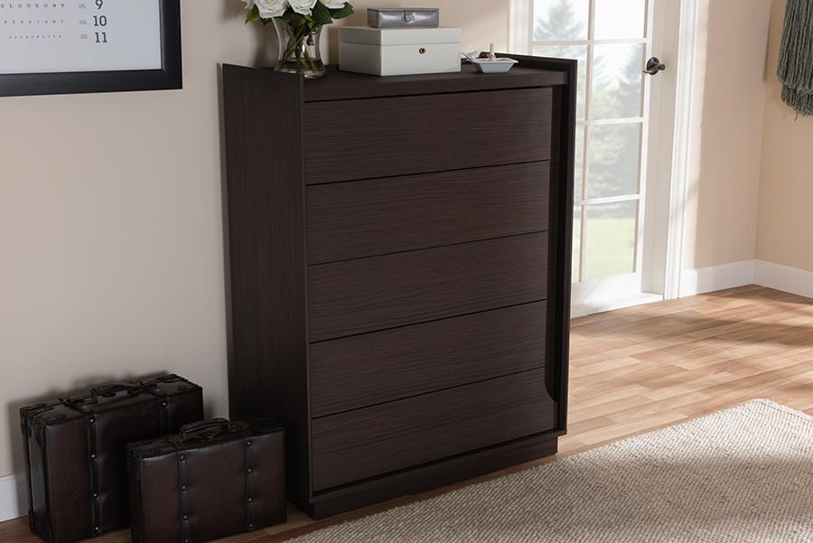 Baxton Studio Larsine Modern and Contemporary Brown Finished 5-Drawer Chest