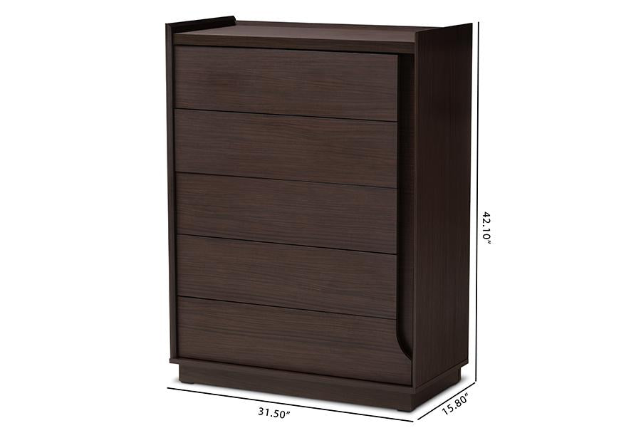 Baxton Studio Larsine Modern and Contemporary Brown Finished 5-Drawer Chest