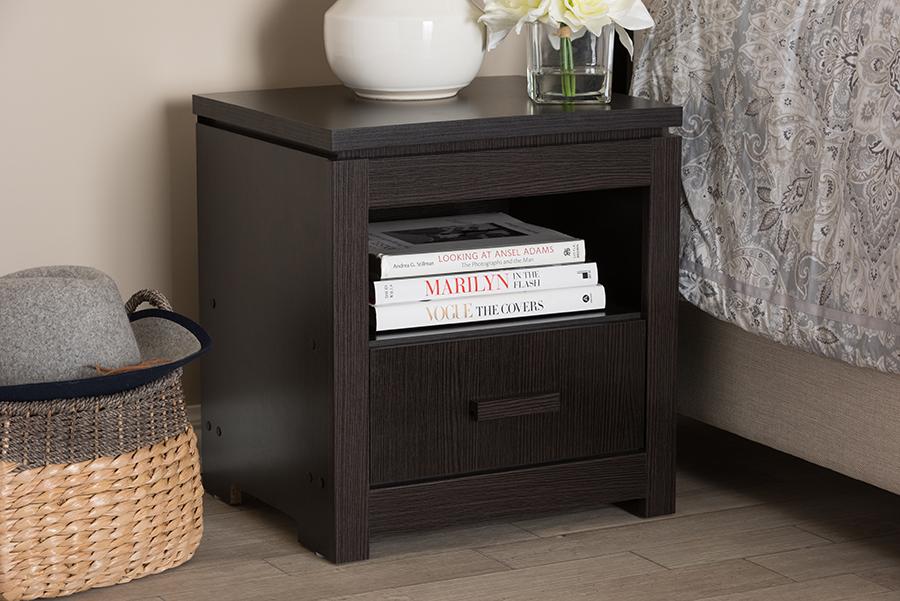 Baxton Studio Bienna Modern and Contemporary Wenge Brown Finished 1-Drawer Nightstand