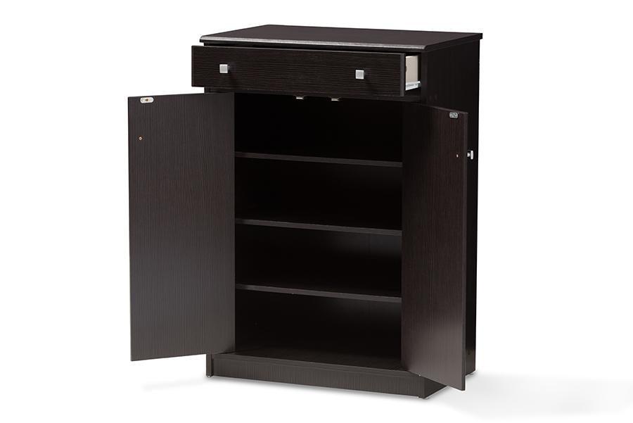 Baxton Studio Dariell Modern and Contemporary Wenge Brown Finished Shoe Cabinet