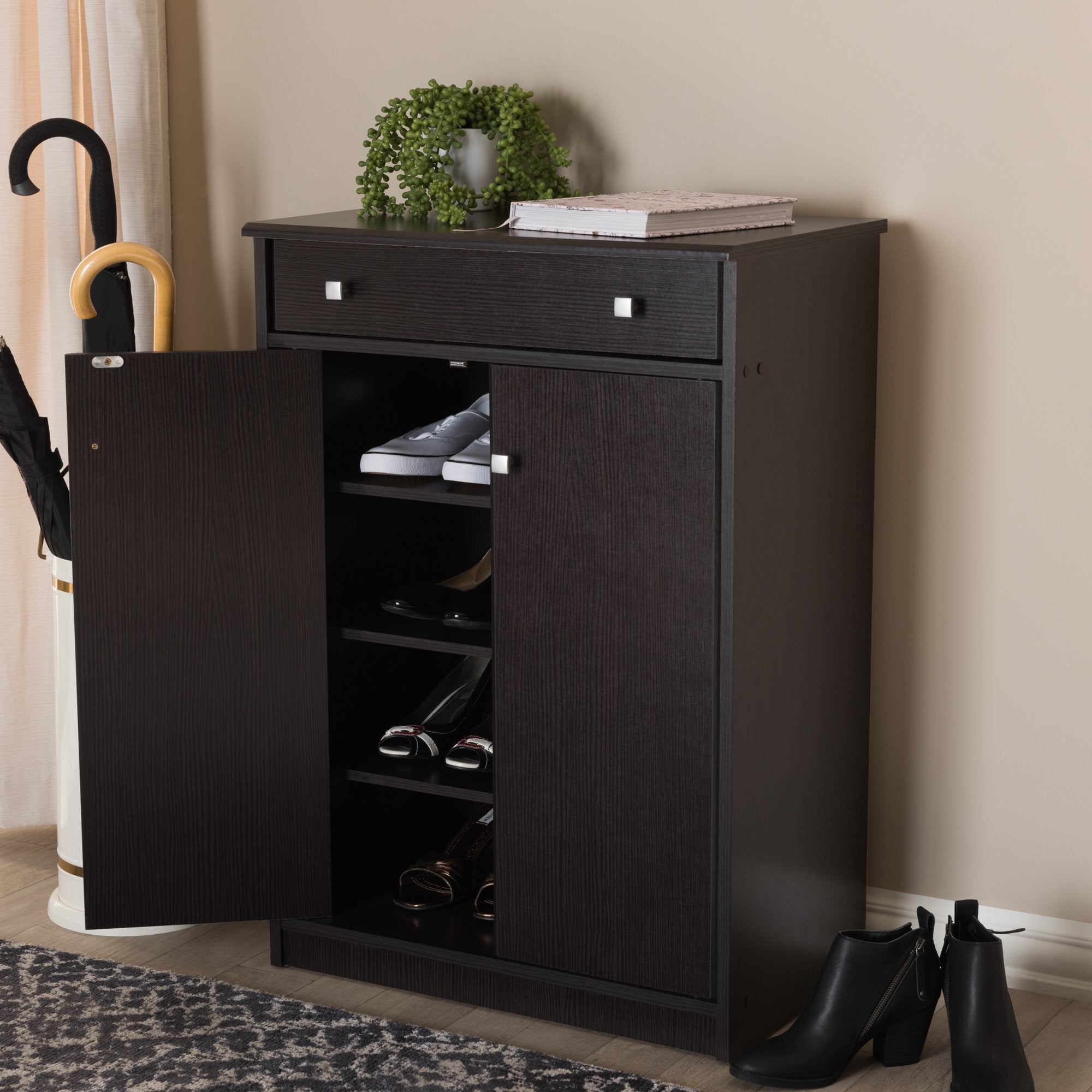 Baxton Studio Dariell Modern and Contemporary Wenge Brown Finished Shoe Cabinet