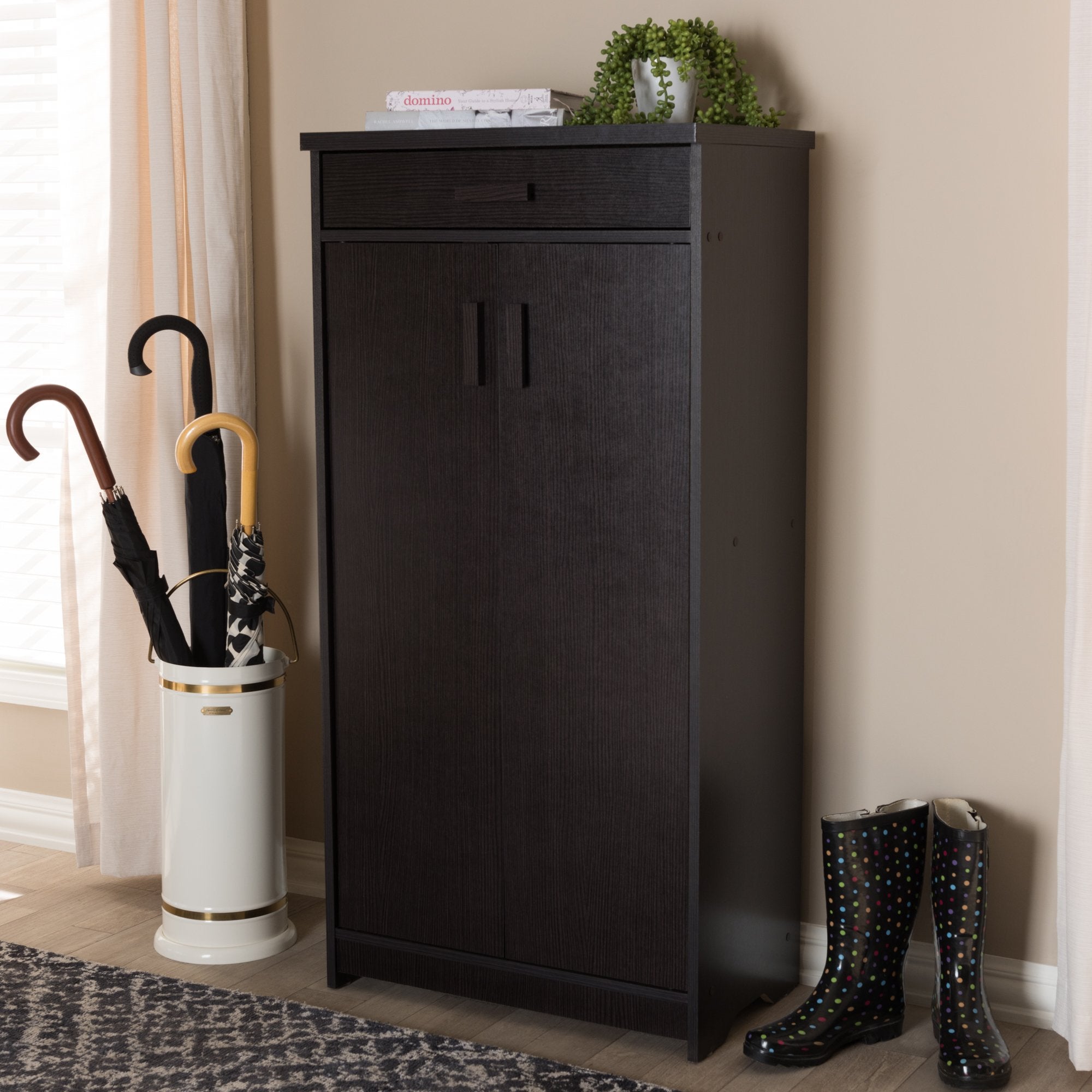 Baxton Studio Bienna Modern and Contemporary Wenge Brown Finished Shoe Cabinet