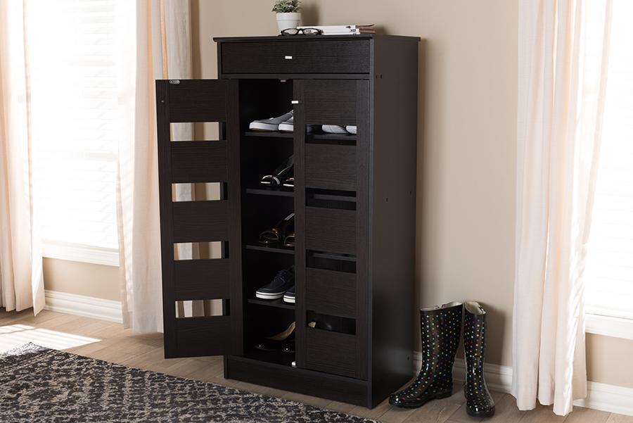 Baxton Studio Acadia Modern and Contemporary Wenge Brown Finished Shoe Cabinet