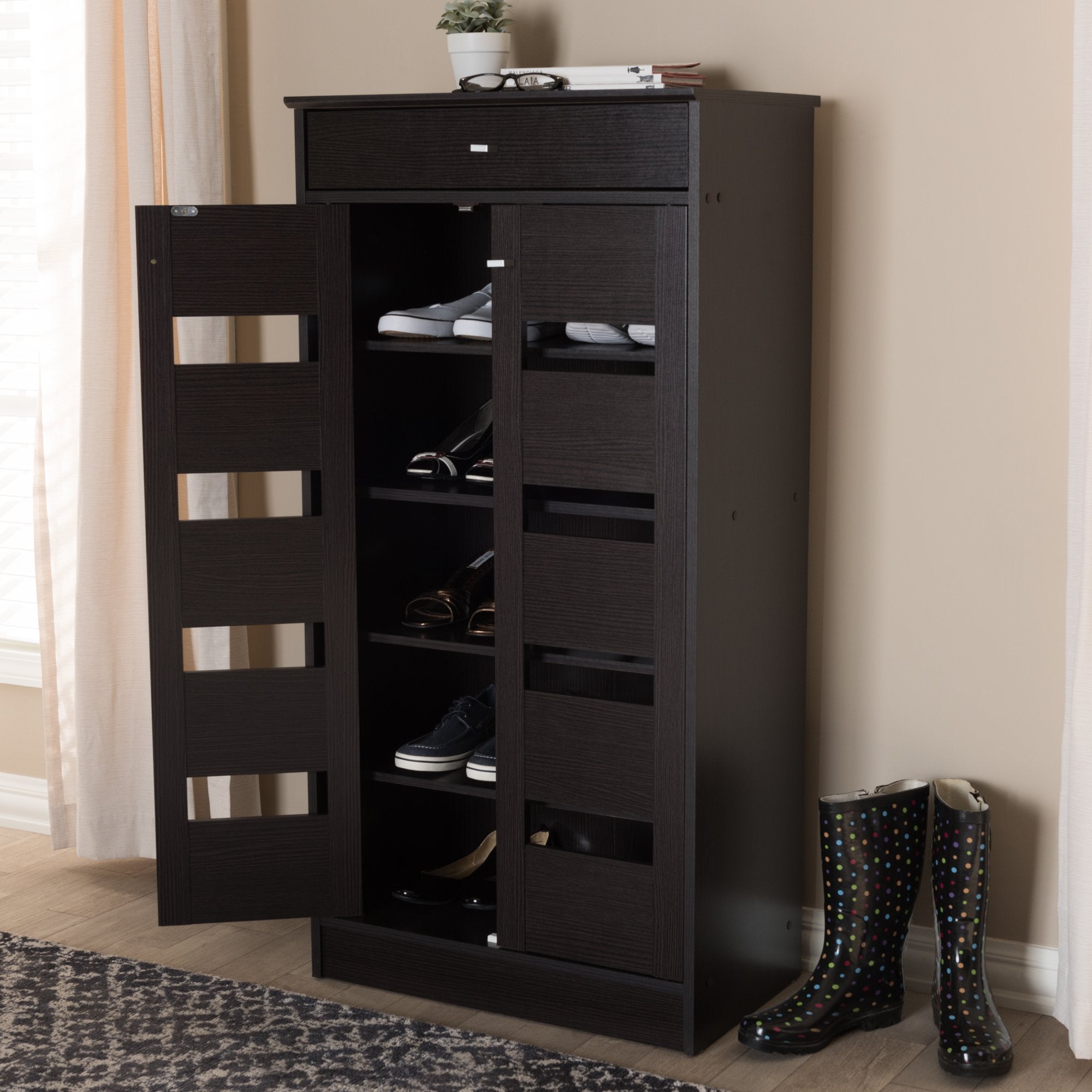 Baxton Studio Acadia Modern and Contemporary Wenge Brown Finished Shoe Cabinet