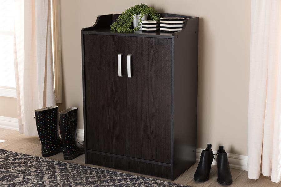 Baxton Studio Verdell Modern and Contemporary Wenge Brown Finished Shoe Cabinet