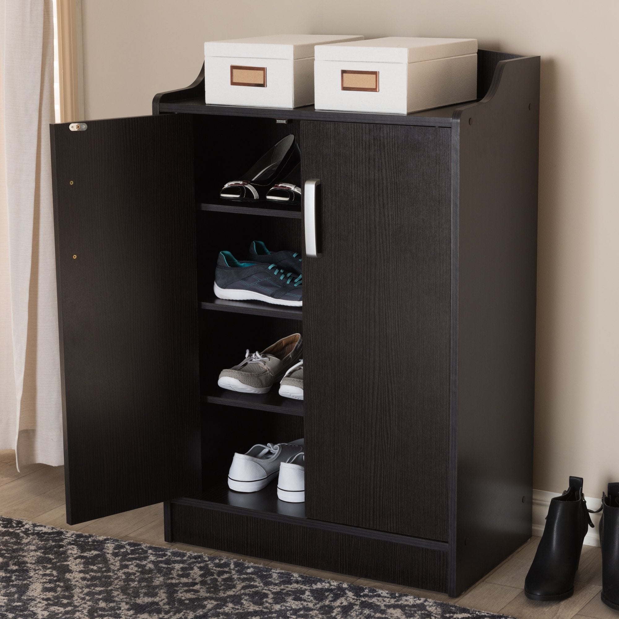 Baxton Studio Verdell Modern and Contemporary Wenge Brown Finished Shoe Cabinet