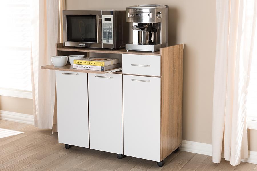 Baxton Studio Charmain Modern and Contemporary Light Oak and White Finish Kitchen Cabinet