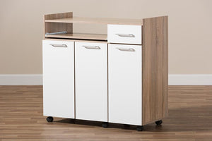 Baxton Studio Charmain Modern and Contemporary Light Oak and White Finish Kitchen Cabinet