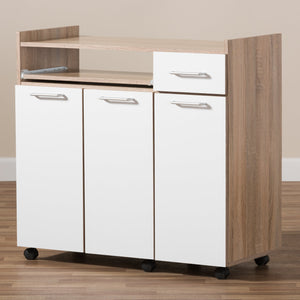 Baxton Studio Charmain Modern and Contemporary Light Oak and White Finish Kitchen Cabinet