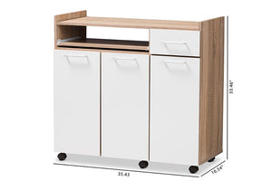 Baxton Studio Charmain Modern and Contemporary Light Oak and White Finish Kitchen Cabinet