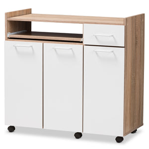 Baxton Studio Charmain Modern and Contemporary Light Oak and White Finish Kitchen Cabinet