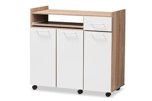 Baxton Studio Charmain Modern and Contemporary Light Oak and White Finish Kitchen Cabinet