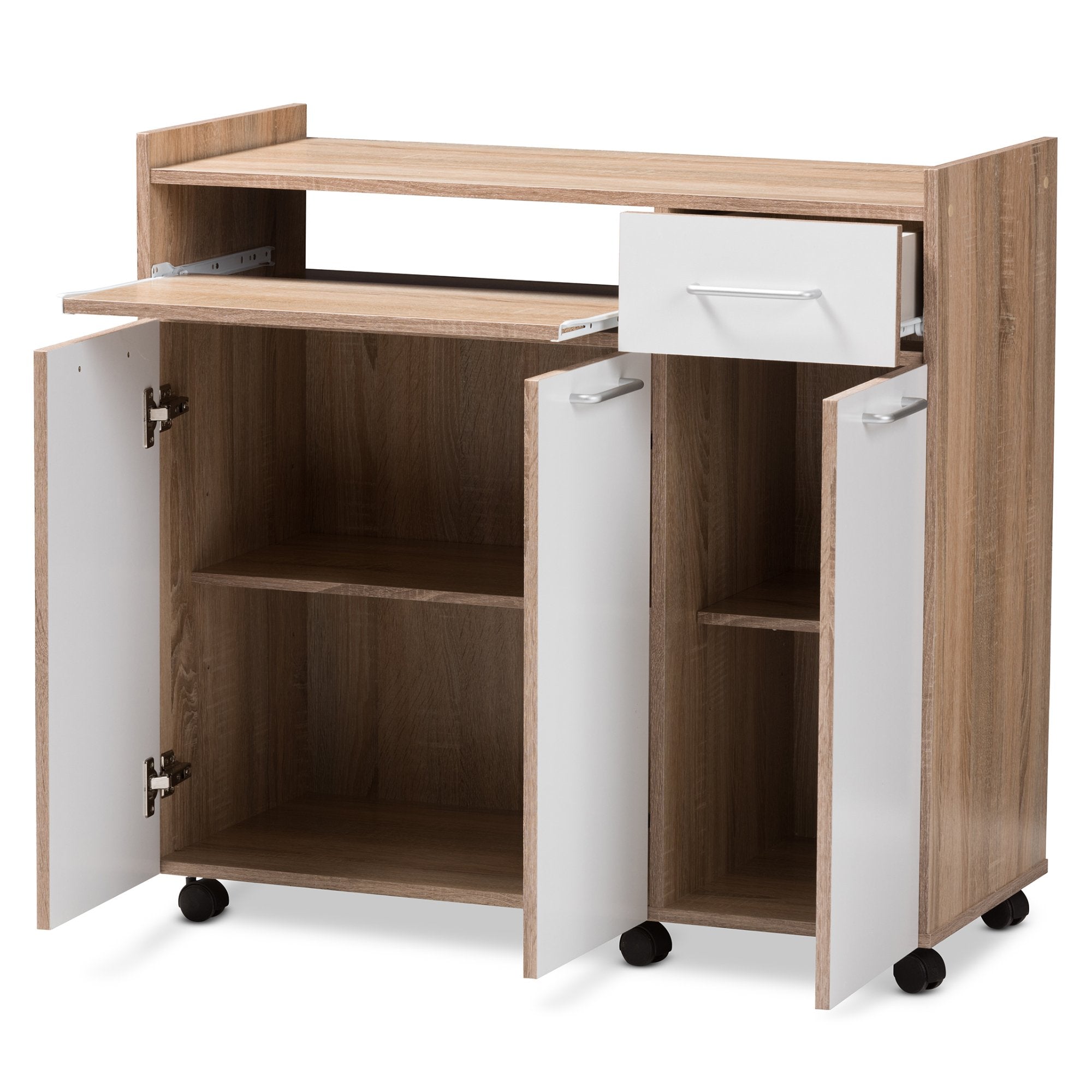 Baxton Studio Charmain Modern and Contemporary Light Oak and White Finish Kitchen Cabinet