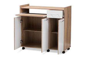 Baxton Studio Charmain Modern and Contemporary Light Oak and White Finish Kitchen Cabinet