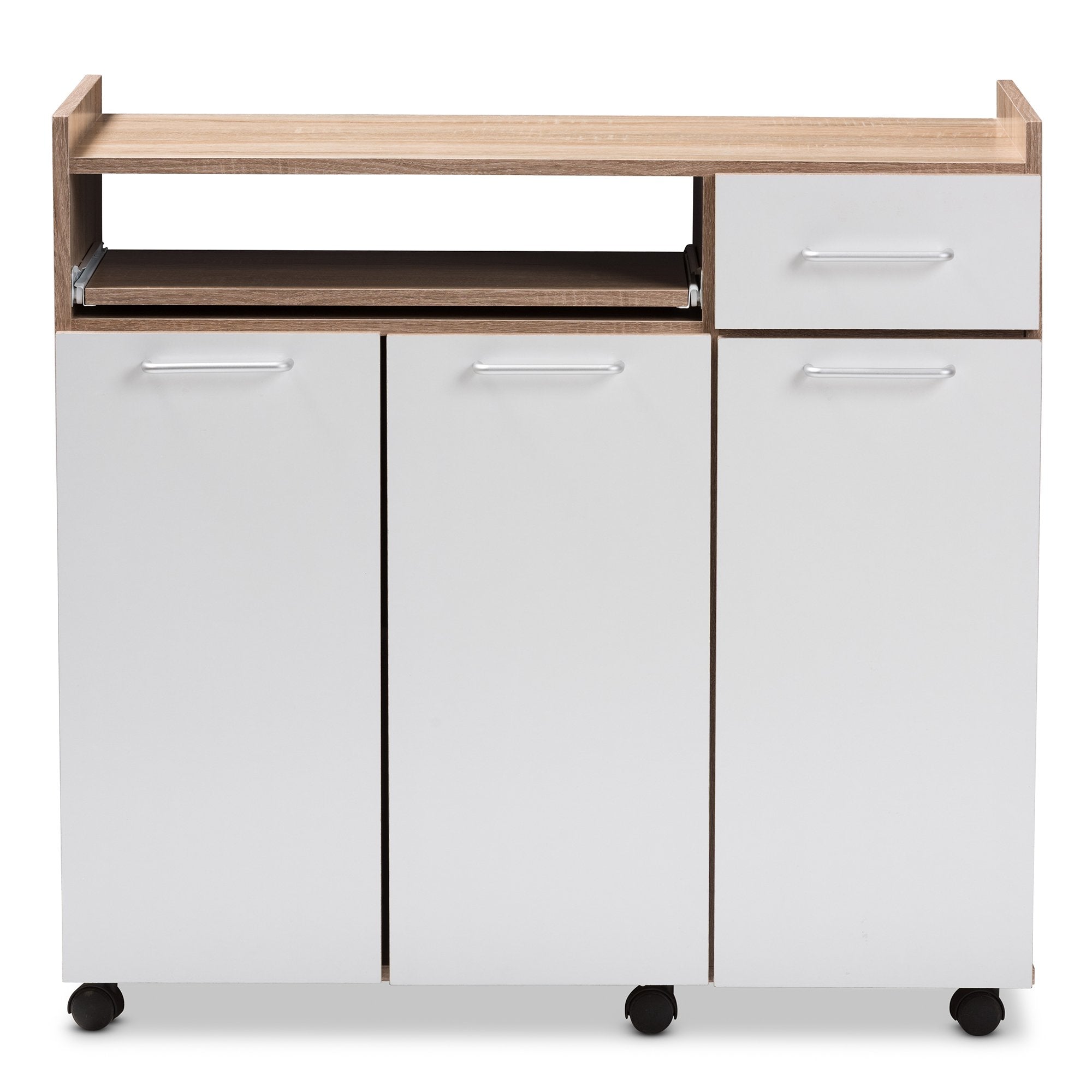 Baxton Studio Charmain Modern and Contemporary Light Oak and White Finish Kitchen Cabinet