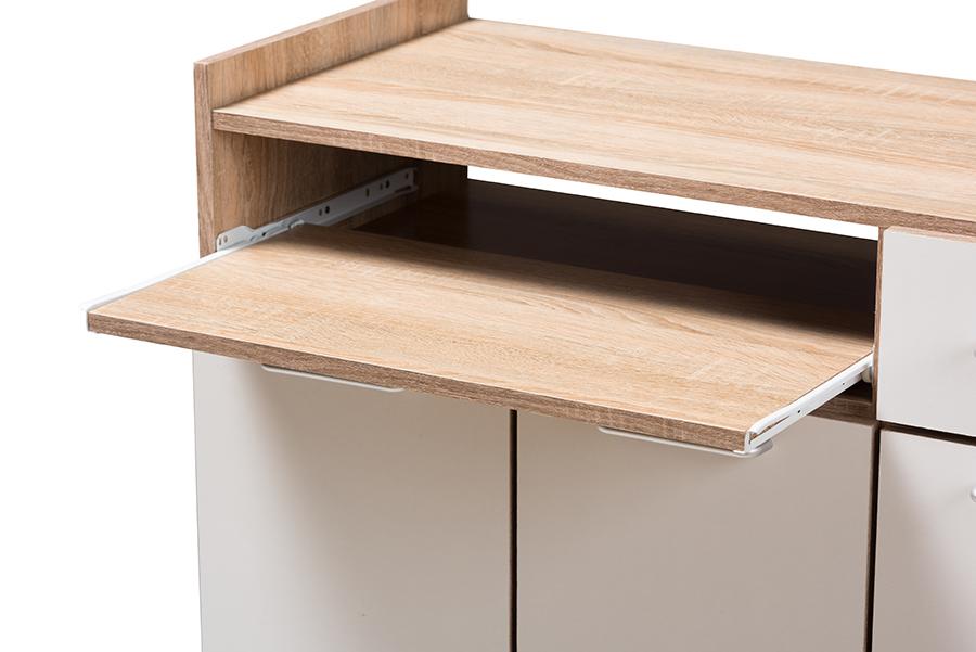 Baxton Studio Charmain Modern and Contemporary Light Oak and White Finish Kitchen Cabinet