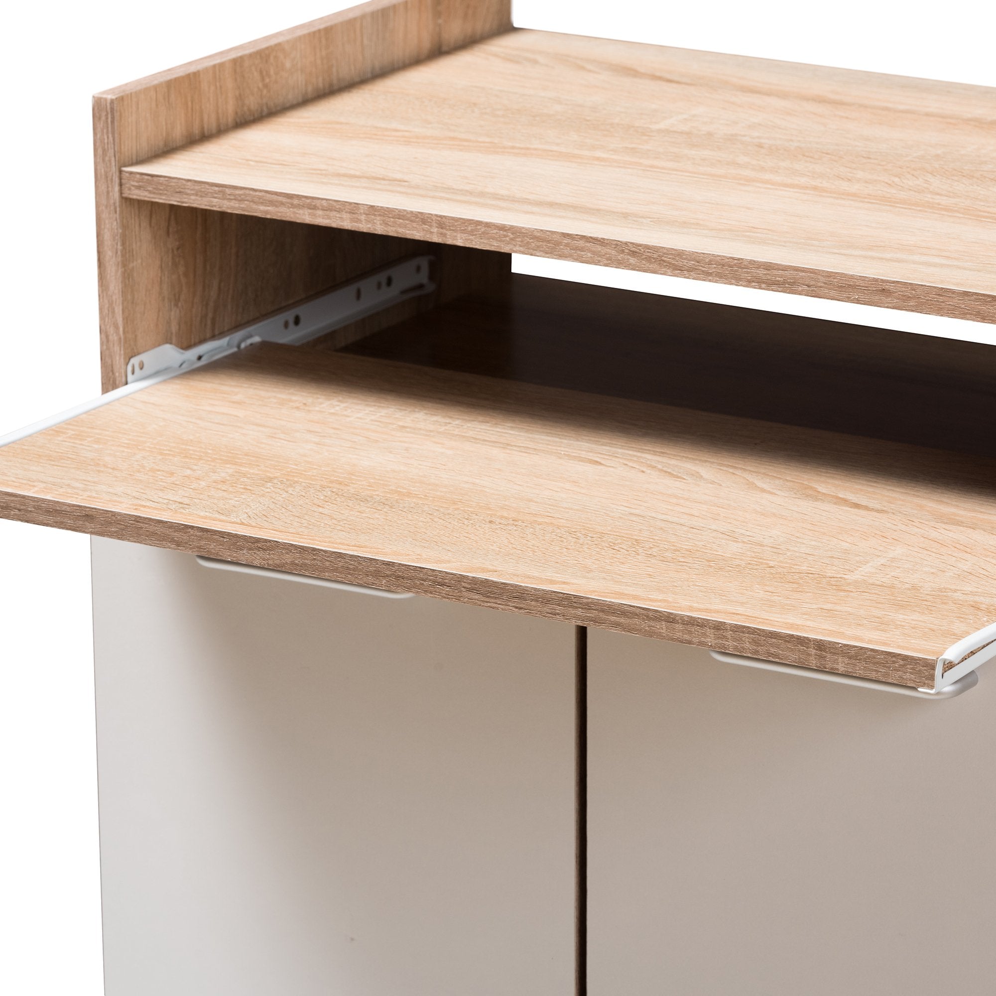 Baxton Studio Charmain Modern and Contemporary Light Oak and White Finish Kitchen Cabinet