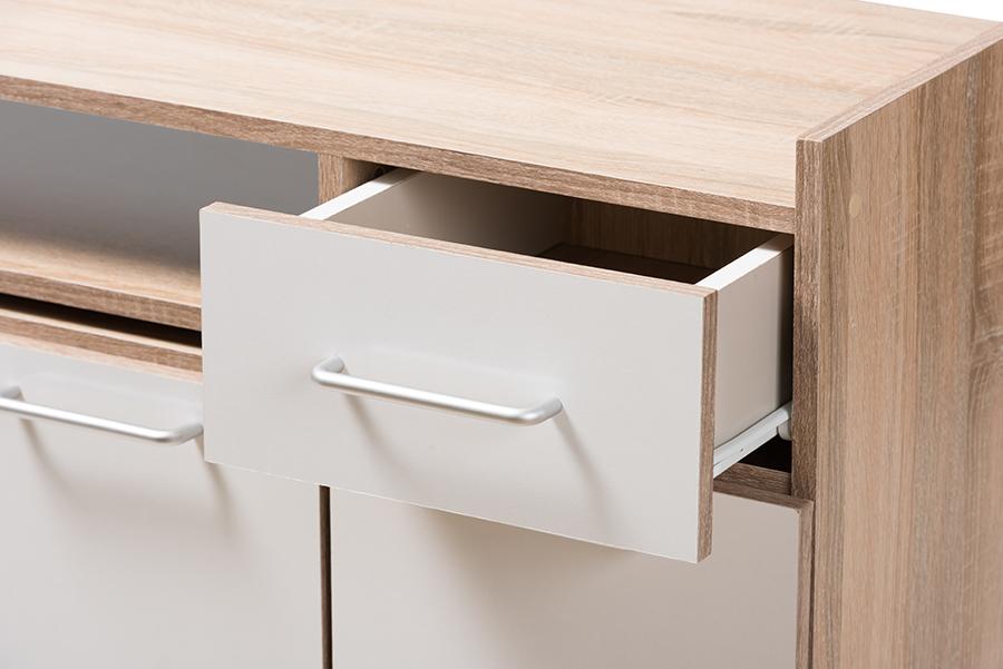 Baxton Studio Charmain Modern and Contemporary Light Oak and White Finish Kitchen Cabinet