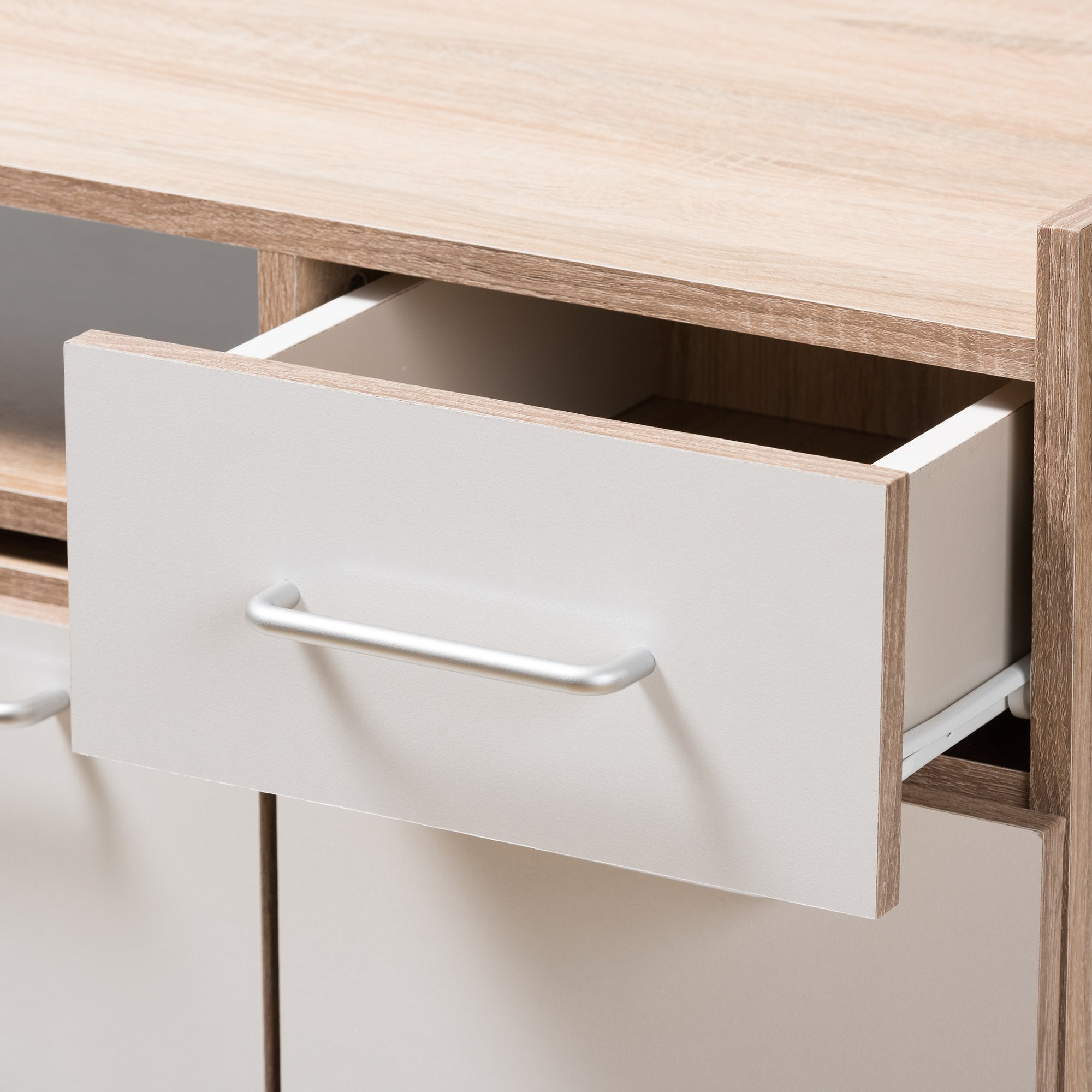 Baxton Studio Charmain Modern and Contemporary Light Oak and White Finish Kitchen Cabinet