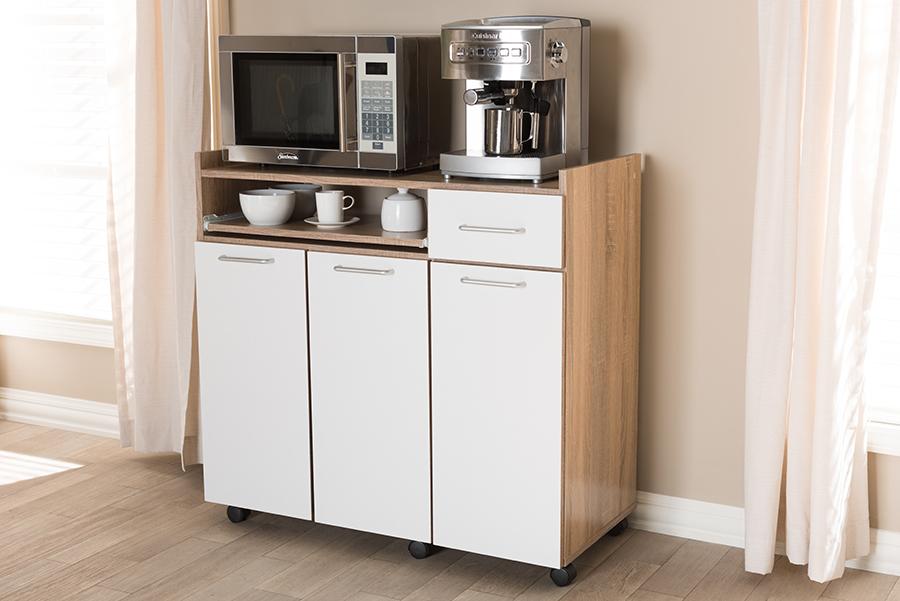 Baxton Studio Charmain Modern and Contemporary Light Oak and White Finish Kitchen Cabinet