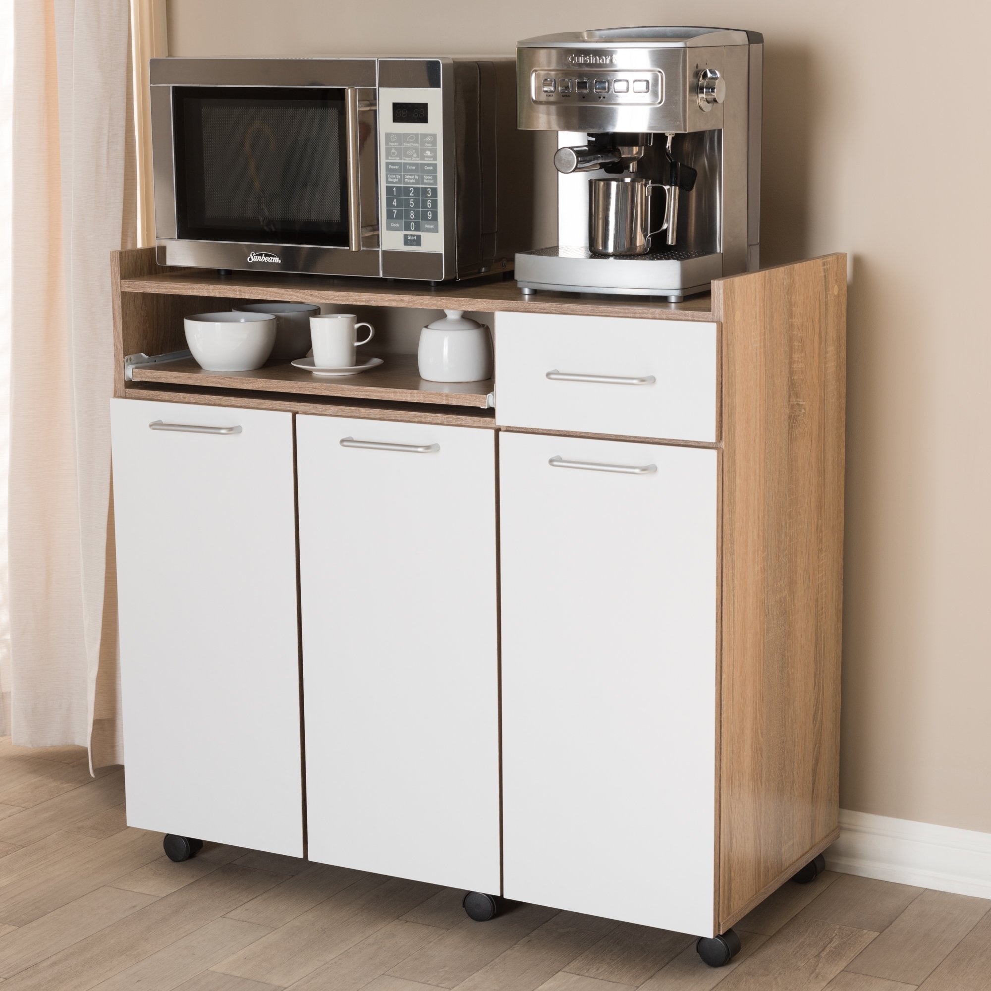 Baxton Studio Charmain Modern and Contemporary Light Oak and White Finish Kitchen Cabinet