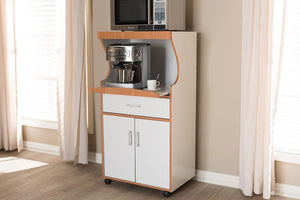 Baxton Studio Edonia Modern and Contemporary Beech Brown and White Finish Kitchen Cabinet