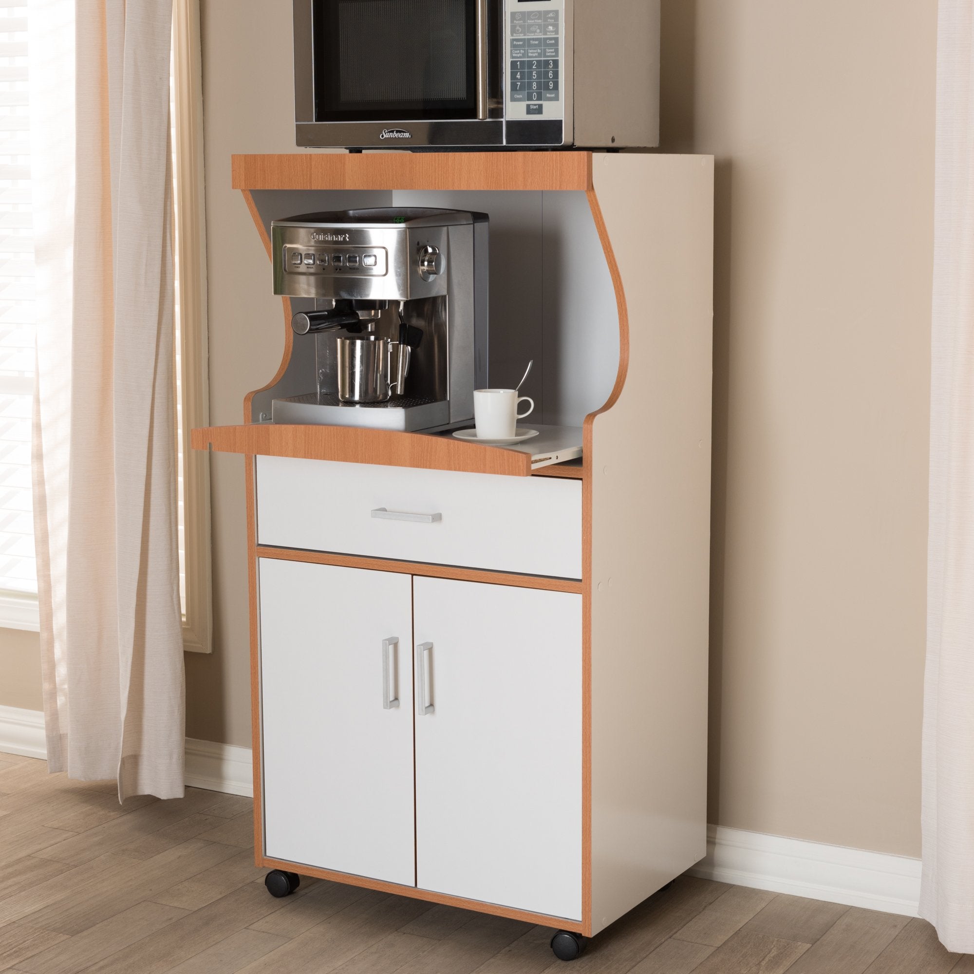 Baxton Studio Edonia Modern and Contemporary Beech Brown and White Finish Kitchen Cabinet