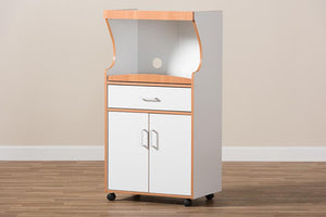 Baxton Studio Edonia Modern and Contemporary Beech Brown and White Finish Kitchen Cabinet