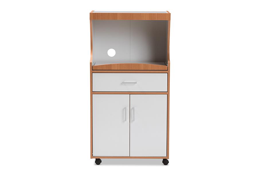 Baxton Studio Edonia Modern and Contemporary Beech Brown and White Finish Kitchen Cabinet