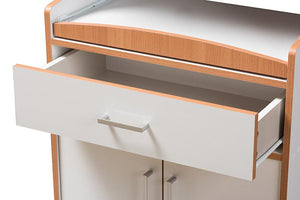 Baxton Studio Edonia Modern and Contemporary Beech Brown and White Finish Kitchen Cabinet