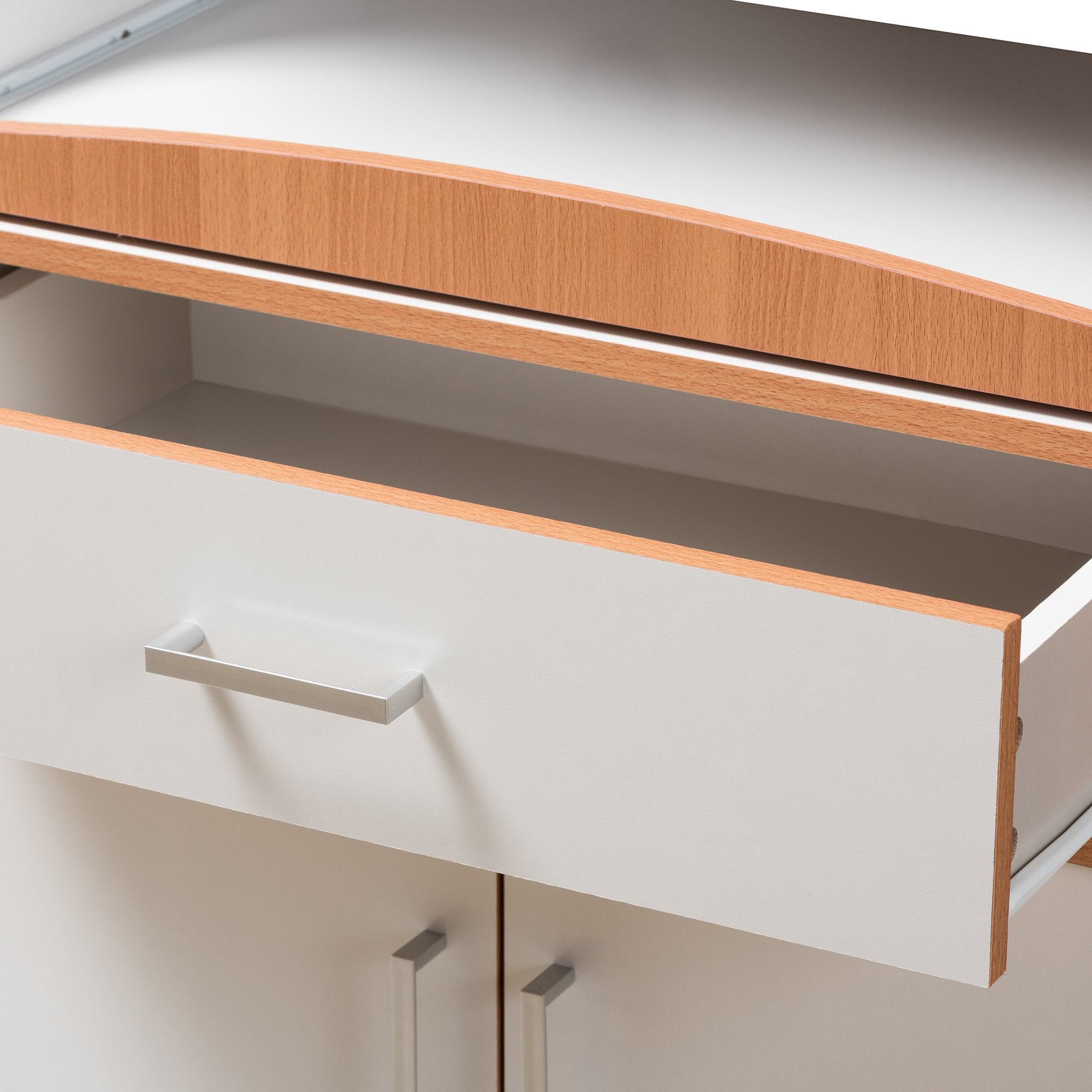 Baxton Studio Edonia Modern and Contemporary Beech Brown and White Finish Kitchen Cabinet