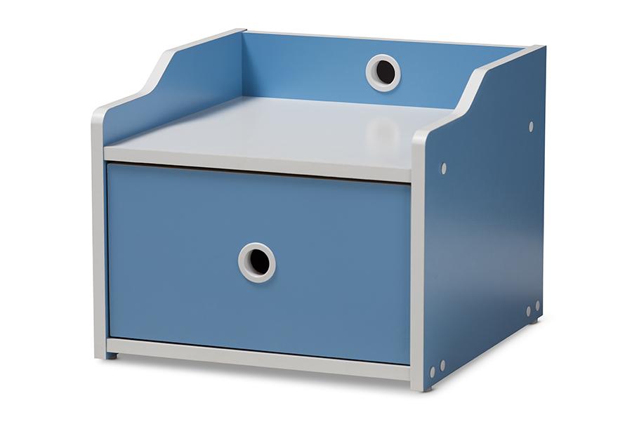 Baxton Studio Aeluin Contemporary Children's Blue and White Finished Nightstand