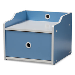 Baxton Studio Aeluin Contemporary Children's Blue and White Finished Nightstand