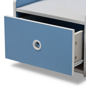 Baxton Studio Aeluin Contemporary Children's Blue and White Finished Nightstand