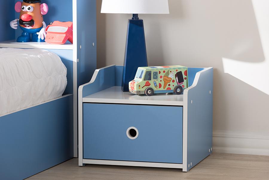 Baxton Studio Aeluin Contemporary Children's Blue and White Finished Nightstand