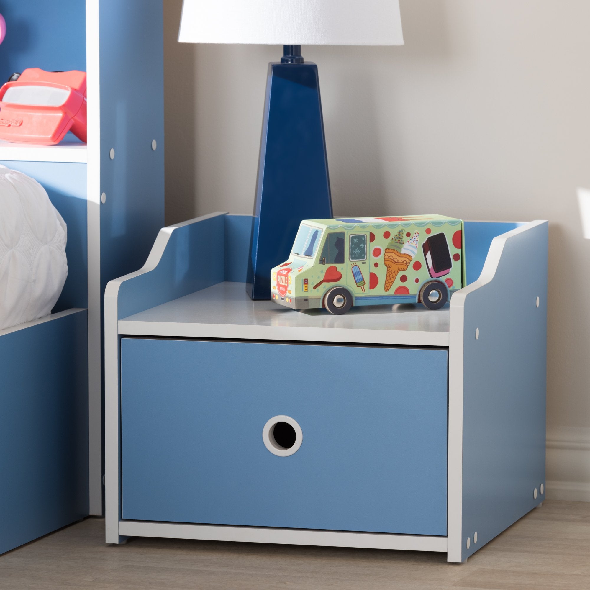 Baxton Studio Aeluin Contemporary Children's Blue and White Finished Nightstand