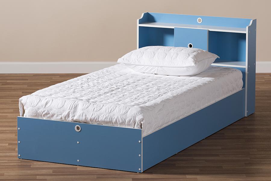 Baxton Studio Aeluin Contemporary Children's Blue and White Finished 2-Piece Bedroom Set